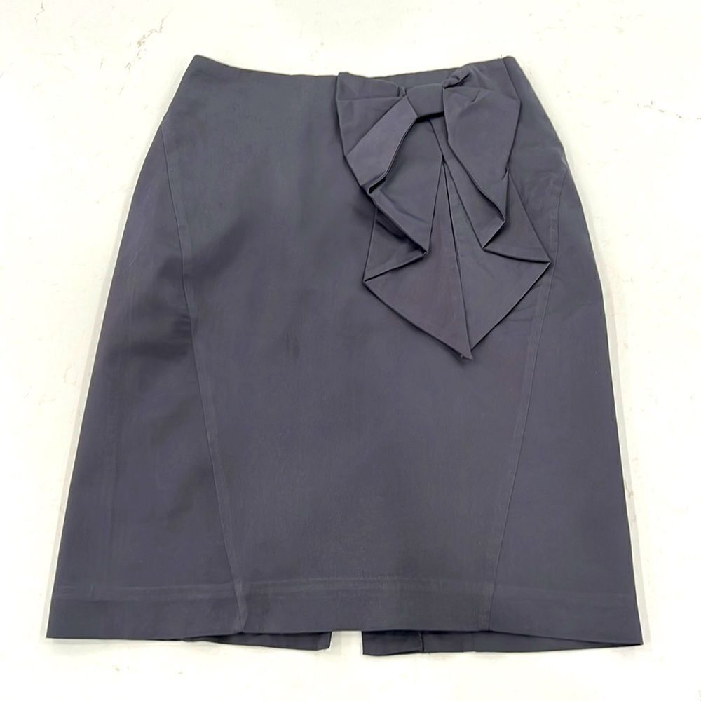 HM Chalk Gray Straight Fabric Bow Accent Cotton Blend Skirt Hidden Zipper Size 8